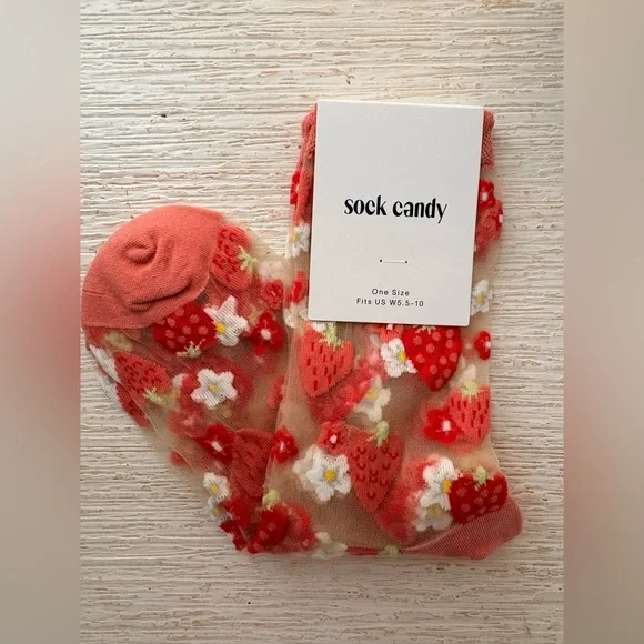 NWT Sock Candy Strawberry Daisy Ruffle Sheer Socks - Picture 9 of 10
